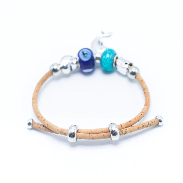 Korkarmband mit Charm - Elefant, Delfin, Blatt